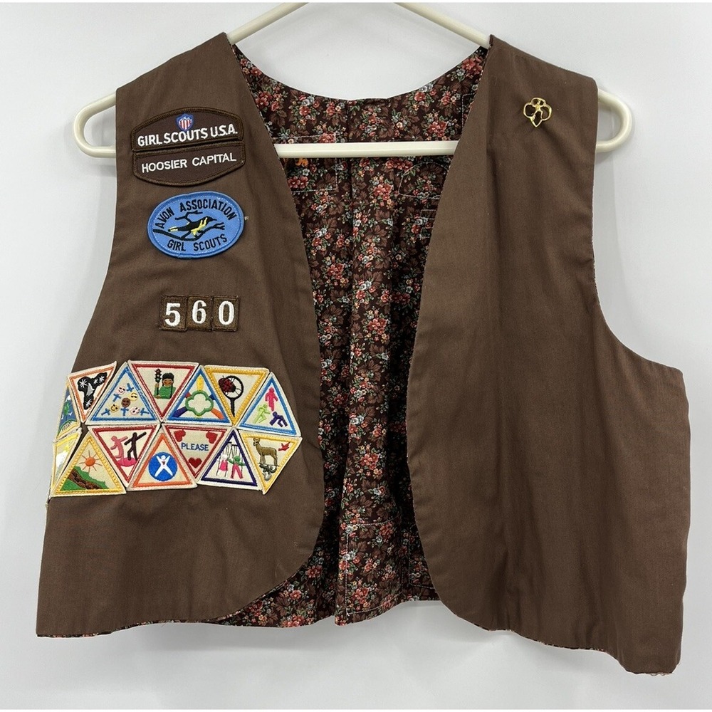 Vintage Girl Scout Brownie 1990s Vest with Patches and Pin Handmade Vest